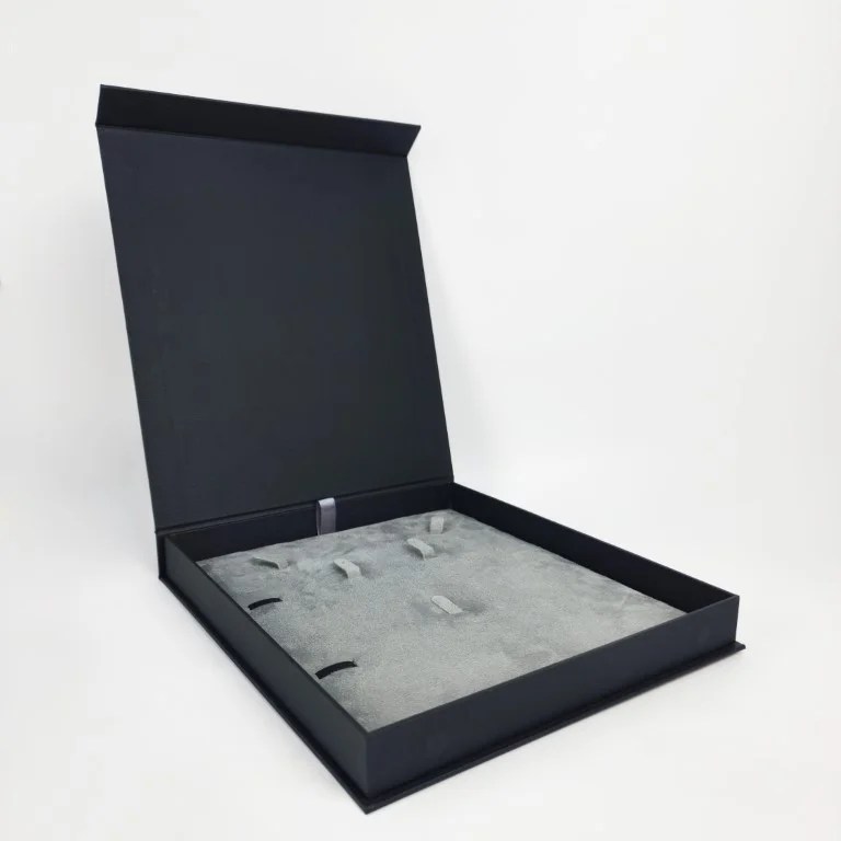 Magnetic Flap – Premium Jewellery Box – Black Textured Paper – Full Set Suede Pad — Magnetic Flap – Premium Jewellery Box – Black Textured Paper – Full Set Suede Pad — ready-made or custom-branded with your logo, delivered across Dubai & the UA