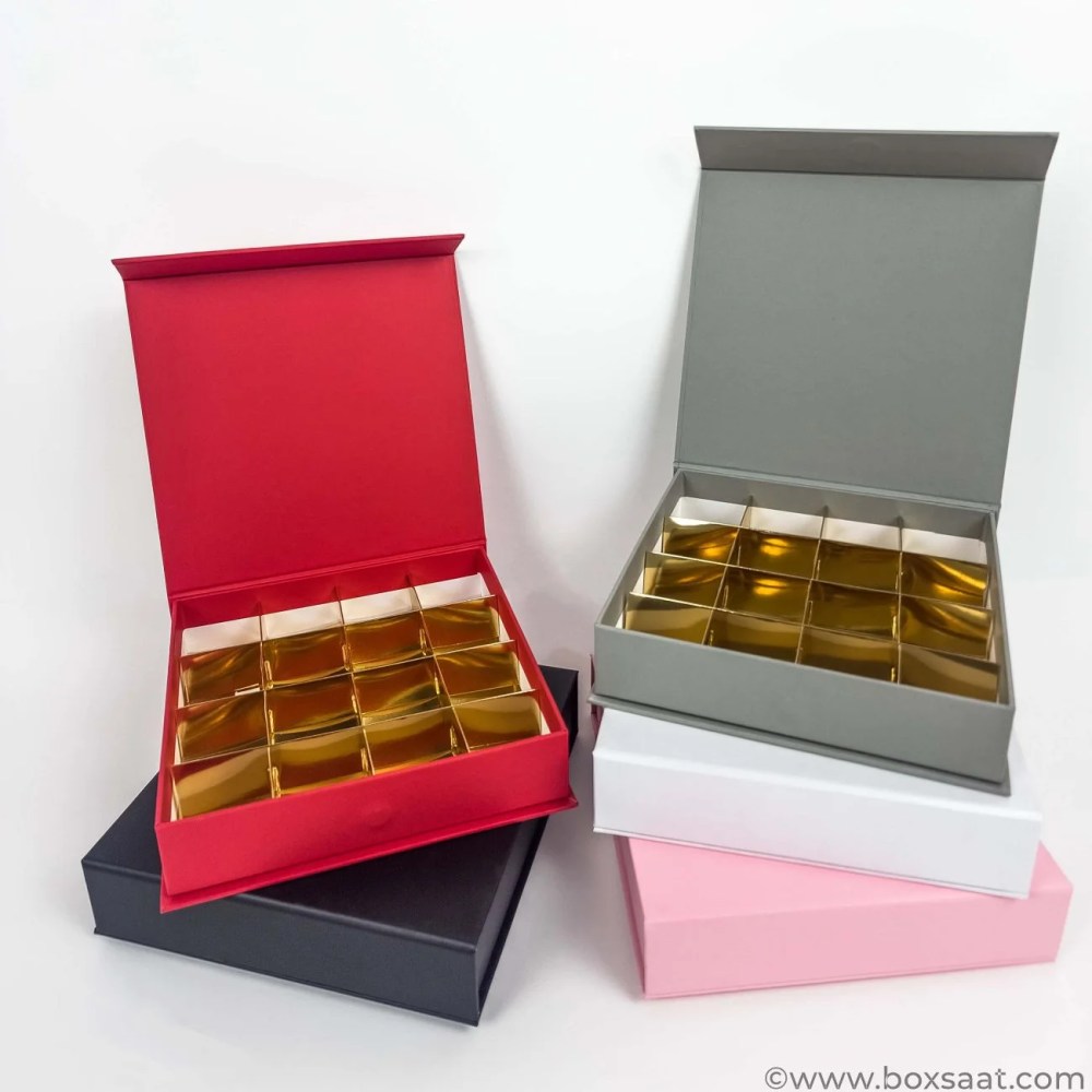Chocolate Box – 16 Pcs – 5 Colors – Magnetic Flap Model — Chocolate Box – 16 Pcs – 5 Colors – Magnetic Flap Model — ready-made or custom-branded with your logo, delivered across Dubai & the UAE.