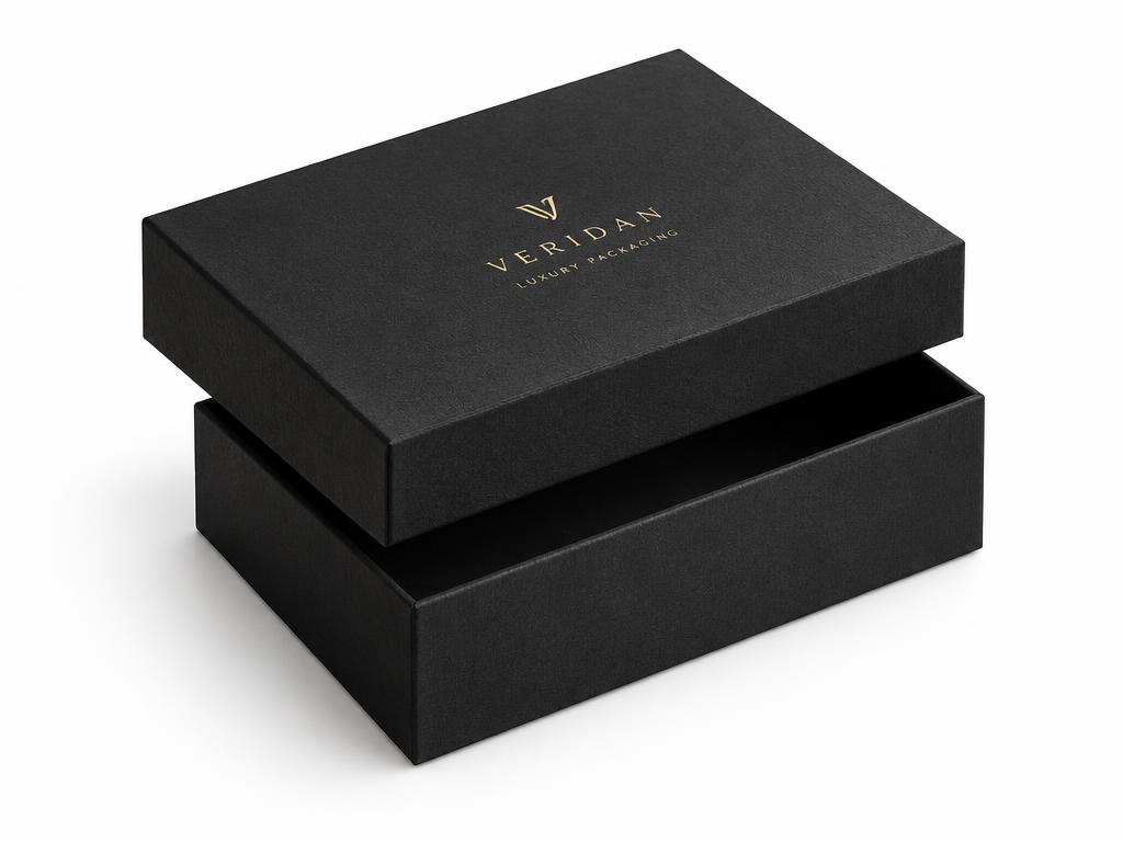Two-piece (top and bottom) rigid box mockup — Lid-off / telescopic box