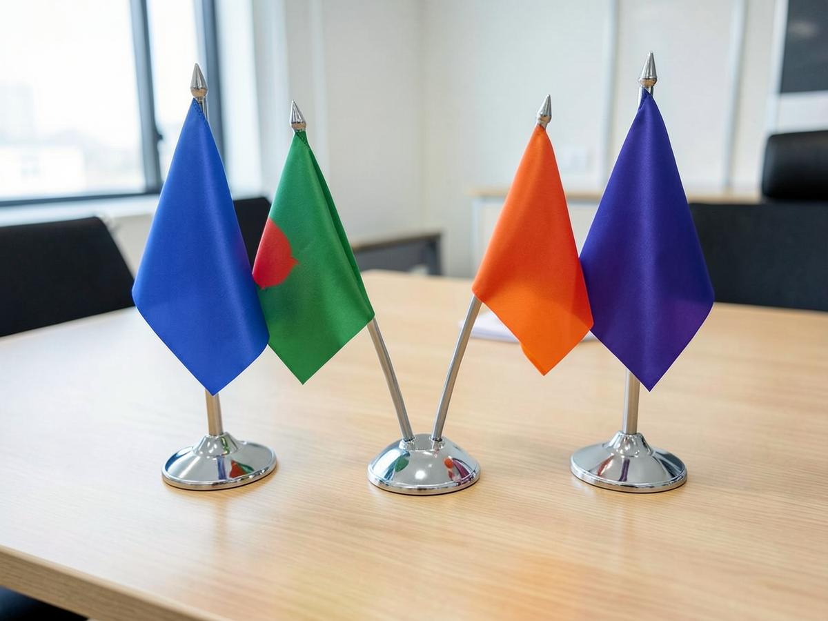 Conference Flags — Conference Flags branded to your artwork — 110gsm knitted polyester options, single or double-sided print and full colour matching, produced in Dubai.