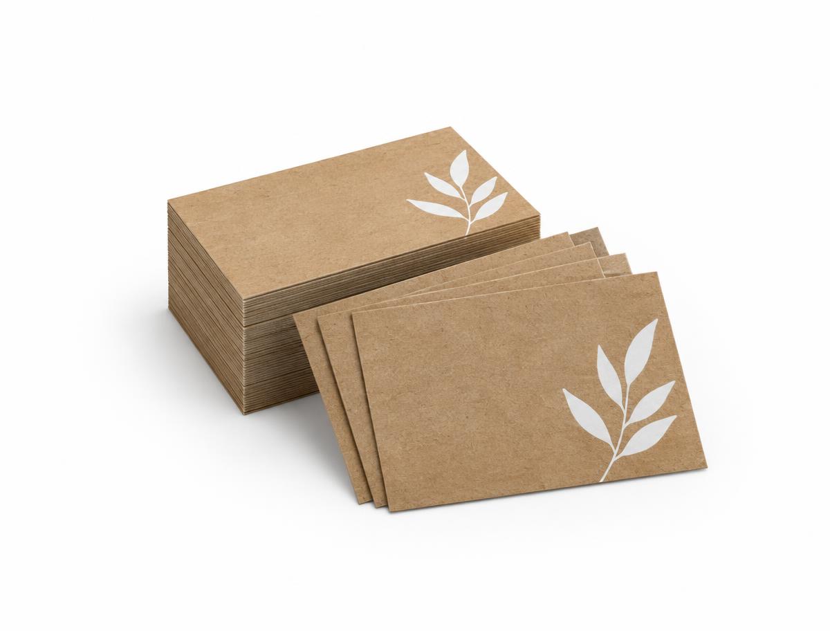 Kraft Eco Business Cards — Kraft Eco Business Cards branded to your artwork — 350gsm matt art card options, matt lamination and full colour matching, produced in Dubai.