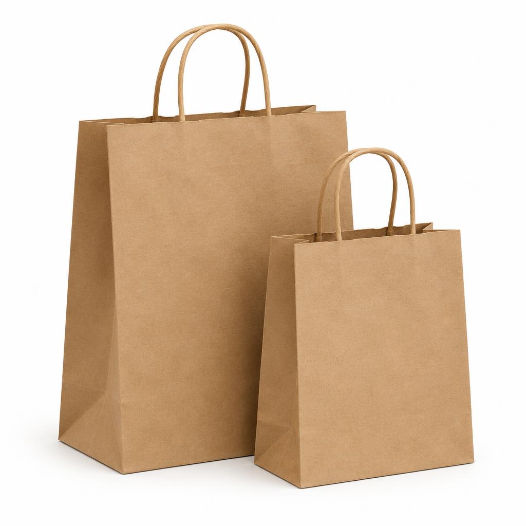 Kraft Paper Bags — Kraft Paper Bags branded to your artwork — 350gsm folding box board options, matt / gloss lamination and full colour matching, produced in Dubai.