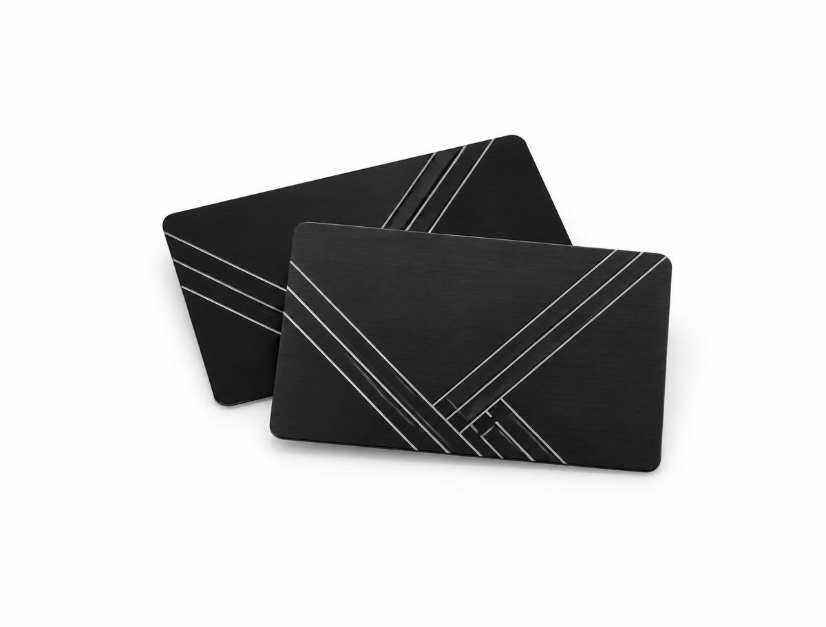 Matte Black Metal Business Cards — Matte Black Metal Business Cards branded to your artwork — 350gsm matt art card options, matt lamination and full colour matching, produced in Dubai.