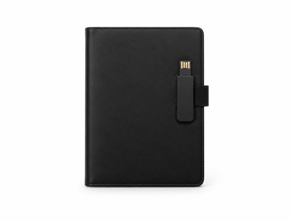 Notebook With USB Flash — Notebook With USB Flash branded to your artwork — abs with soft-touch coating options, laser engraving and full colour matching, produced in Dubai.