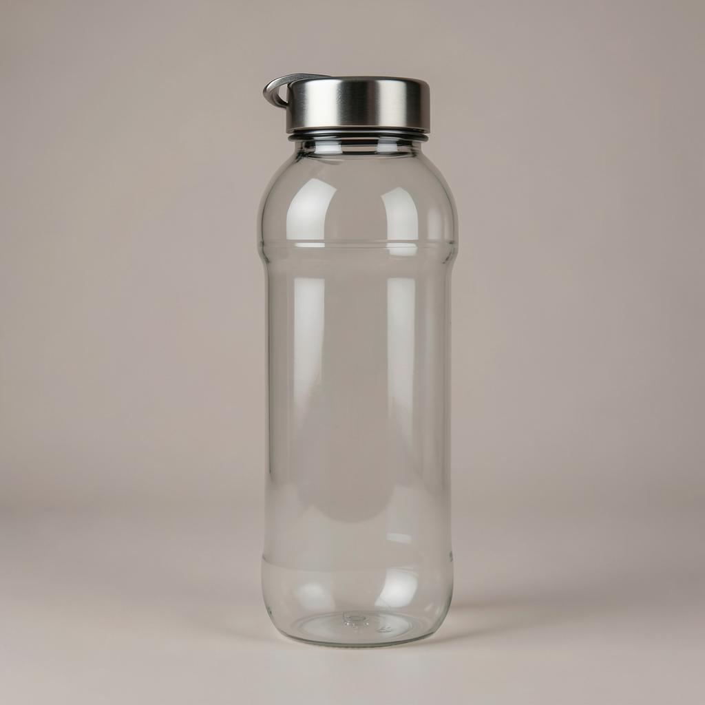 RPET Water Bottle — Recycled RPET bottle with steel lid and handle.