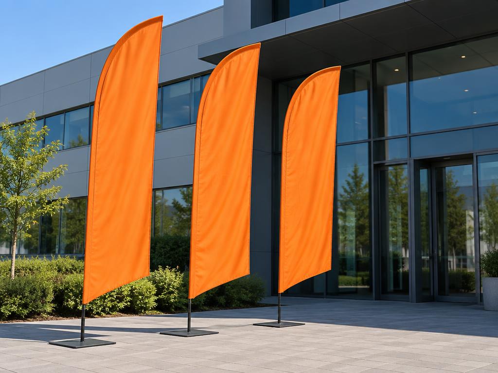 Sail Flag Small — Sail Flag Small in Dubai — compact curve-top sail flag for indoor foyers.