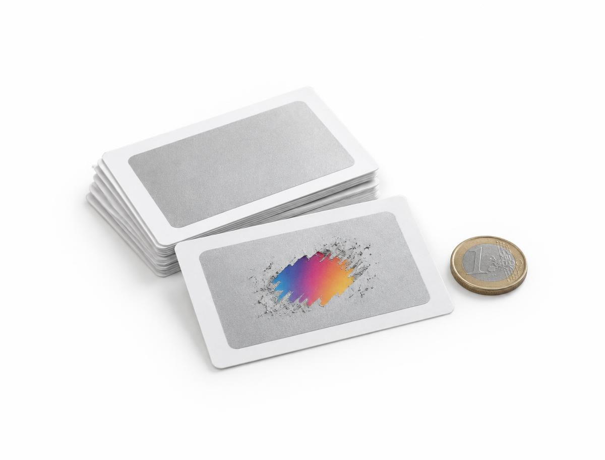 Scratch & Reveal Labels — Scratch & Reveal Labels branded to your artwork — 100gsm uncoated bond options, full-colour or 1-colour print and full colour matching, produced in Dubai.