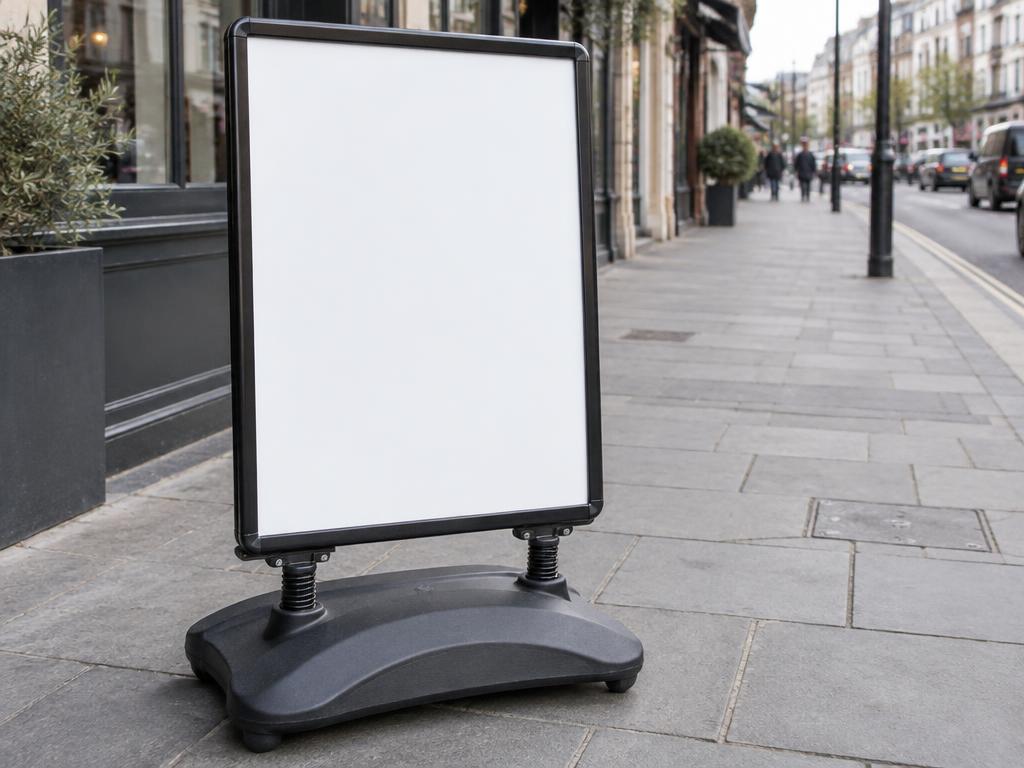 Spring A-Board — Spring A-Board in Dubai — spring-loaded pavement sign that bounces back after wind or knocks.