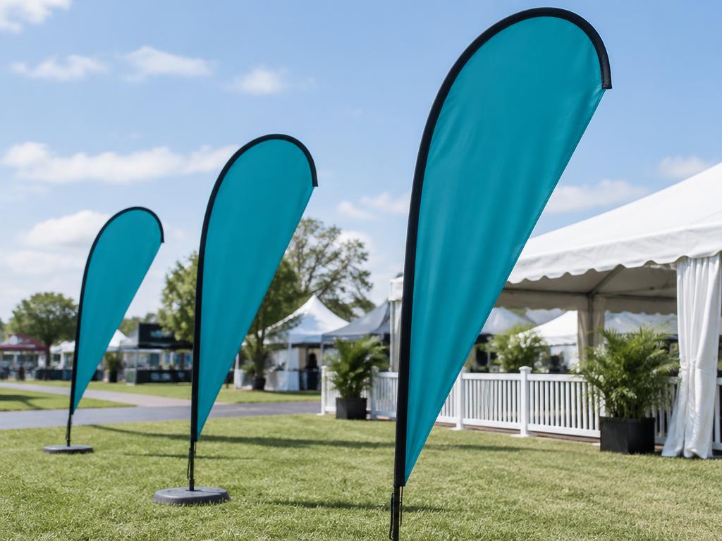 Teardrop Flag Small — Teardrop Flag Small in Dubai — small teardrop flag for indoor aisles.