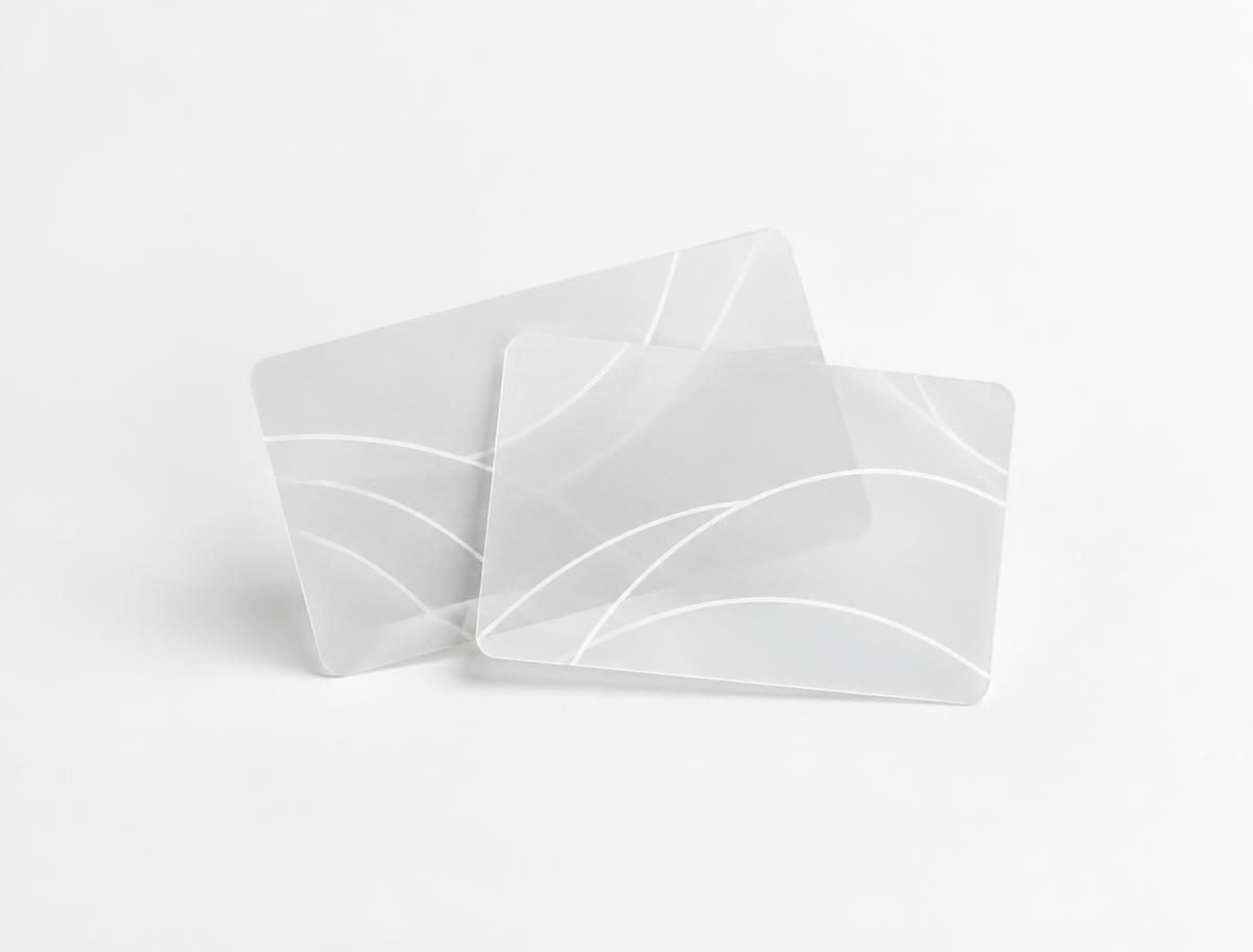 Transparent Frosted Business Cards — Transparent Frosted Business Cards branded to your artwork — 350gsm matt art card options, matt lamination and full colour matching, produced in Dubai.